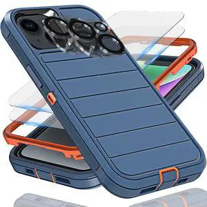 YmhxcY for iPhone 14 Case, Military Grade 3 in 1 Heavy Duty Shockproof Drop Protection Stripe Rubber Cover with 2X Glass Screen and Camera Protector for 14 6.1"-Blue/Orange YmhxcY for iPhone 14 Case, Military Grade 3 in 1 Heavy Duty Shockproof Drop Protection Stripe Rubber Cover with 2X Glass Screen and Camera Protector for 14 6.1"-Blue/Orange
