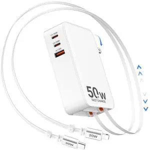 5-in-1 Retractable Wall Charger with Dual Cables, 50W Retractable Phone Charger with 3.3FT USB C & Lightening Cables,30W Fast Charging Block Wall Plug for iPhone 17 16 15 14 13,G-alaxy S26 S25,i Pad 5-in-1 Retractable Wall Charger with Dual Cables, 50W Retractable Phone Charger with 3.3FT USB C & Lightening Cables,30W Fast Charging Block Wall Plug for iPhone 17 16 15 14 13,G-alaxy S26 S25,i Pad