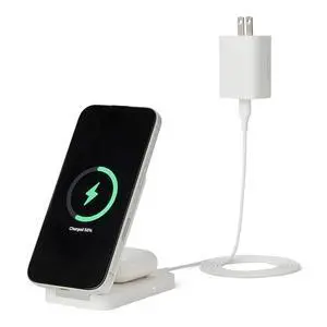 Amazon Basics MagSafe Compatible Wireless Charging Station, 25W Max. Fast Charging Qi2.2 Certified 2-in-1 Charger, Foldable Stand for iPhone 17/16/15/14/13/12 & AirPods, with 45W Max. Adapter, White Amazon Basics MagSafe Compatible Wireless Charging Station, 25W Max. Fast Charging Qi2.2 Certified 2-in-1 Charger, Foldable Stand for iPhone 17/16/15/14/13/12 & AirPods, with 45W Max. Adapter, White