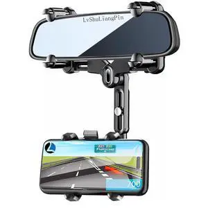LvShuLiangPin Rearview Mirror Phone Holder for Car, 360° Rotating Rear View Mount with Adjustable Arm Length, Upgraded Four Corners Fixed Anti-Shake Multifunctional Design for All Smartphones LvShuLiangPin Rearview Mirror Phone Holder for Car, 360° Rotating Rear View Mount with Adjustable Arm Length, Upgraded Four Corners Fixed Anti-Shake Multifunctional Design for All Smartphones