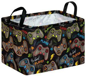 FUULOXE Gamepad Storage Basket, Rectangle Closet Baskets Foldable Organizer Bin with Handles for Bedroom Nursery Home Office Dorm Room FUULOXE Gamepad Storage Basket, Rectangle Closet Baskets Foldable Organizer Bin with Handles for Bedroom Nursery Home Office Dorm Room