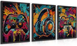 MUWAK 3Pcs Cool Gaming Wall Art Set, Retro Video Game Neon Gamepad Watercolor Canvas Prints for Boys Room, Teen Gaming Pictures Wall Decor, Gamer Painting Art for Kids Bedroom 12x16 inch Unframed MUWAK 3Pcs Cool Gaming Wall Art Set, Retro Video Game Neon Gamepad Watercolor Canvas Prints for Boys Room, Teen Gaming Pictures Wall Decor, Gamer Painting Art for Kids Bedroom 12x16 inch Unframed