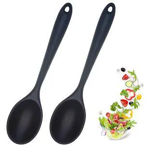 2 Pcs Silicone Nonstick Mixing Spoon, Silicone Spoons for Cooking Heat Resistant, Cooking Utensil for Kitchen Cooking Baking Stirring Serving (Black) 2 Pcs Silicone Nonstick Mixing Spoon, Silicone Spoons for Cooking Heat Resistant, Cooking Utensil for Kitchen Cooking Baking Stirring Serving (Black)