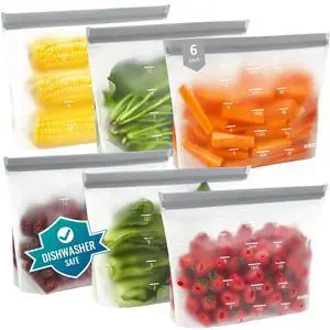 IDEATECH Reusable Bags Dishwasher Safe, BPA Free Reusable Gallon Freezer Bags, Stand Up Leakproof Food Storage Bags for Marinate Meats, Salad Fruit, Vegetables, Home Organization -Gray 6 Large Bags IDEATECH Reusable Bags Dishwasher Safe, BPA Free Reusable Gallon Freezer Bags, Stand Up Leakproof Food Storage Bags for Marinate Meats, Salad Fruit, Vegetables, Home Organization -Gray 6 Large Bags
