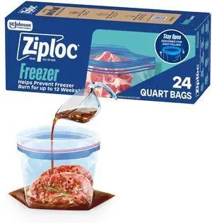 Ziploc Quart Food Storage Freezer Bags, Stand-Up Bottom, Easy to Fill, 24 Count Ziploc Quart Food Storage Freezer Bags, Stand-Up Bottom, Easy to Fill, 24 Count