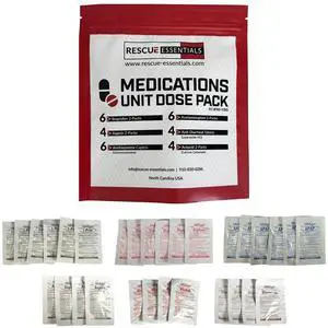 Rescue Essentials Medications Dose PackFirst Aid Refill Kit with Ibuprofen, Acetaminophen, Aspirin, Antihistamine, Anti-Diarrheal & Antacid Compact Emergency Travel & IFAK Supply-1 Module (30 Doses) Rescue Essentials Medications Dose PackFirst Aid Refill Kit with Ibuprofen, Acetaminophen, Aspirin, Antihistamine, Anti-Diarrheal & Antacid Compact Emergency Travel & IFAK Supply-1 Module (30 Doses)