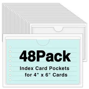 48 Pack Adhesive Index Card Holders, Clear 4 x 6 Label Pockets 48 Pack Adhesive Index Card Holders, Clear 4 x 6 Label Pockets