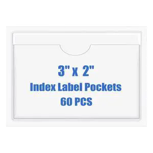 Origin-Joy 60 PCS Self Adhesive Index Card Pockets with Top Open, Clear Plastic Label Holder for Cards of Note, Library and Business, Adhesive Label Pockets & Card Holder (3 x 2 inch) Origin-Joy 60 PCS Self Adhesive Index Card Pockets with Top Open, Clear Plastic Label Holder for Cards of Note, Library and Business, Adhesive Label Pockets & Card Holder (3 x 2 inch)