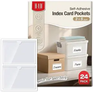 H4D 24 Pack labels for Storage Bins, 3" x 5" Plastic Clear Adhesive Pockets H4D 24 Pack labels for Storage Bins, 3" x 5" Plastic Clear Adhesive Pockets