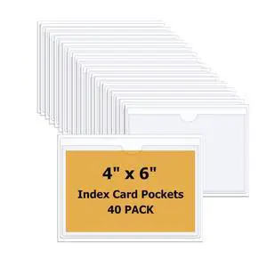 40 PCS Index Card Pockets 4"X6", Self Adhesive Card Pockets, Clear Label Pockets for Storage Bins, Plastic Labels Holders for Organizing, Loading, Drawer,Library Card, Totes, Shelves (4"X6") 40 PCS Index Card Pockets 4"X6", Self Adhesive Card Pockets, Clear Label Pockets for Storage Bins, Plastic Labels Holders for Organizing, Loading, Drawer,Library Card, Totes, Shelves (4"X6")