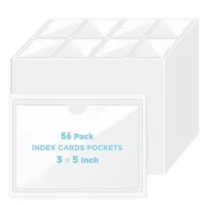 56 Pack Clear Self-Adhesive Pockets, 3" x 5" Index Card Pockets with Top Open Loading, PVC Label Holders for Organizing Storage Bins, Library Card, Drawer, and Protecting Your Cards 56 Pack Clear Self-Adhesive Pockets, 3" x 5" Index Card Pockets with Top Open Loading, PVC Label Holders for Organizing Storage Bins, Library Card, Drawer, and Protecting Your Cards