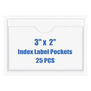 Origin-Joy 25 PCS Self-Adhesive Index Label Pockets, Clear Plastic Peel & Stick Card Holders with Top Open for Loading (3 x 2 inch) Origin-Joy 25 PCS Self-Adhesive Index Label Pockets, Clear Plastic Peel & Stick Card Holders with Top Open for Loading (3 x 2 inch)