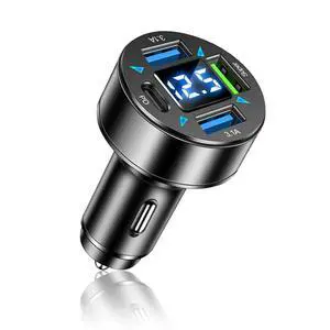 4-Port Fast Car Charger With Plug Outlet, LED Voltmeter, PD3.1, Super Port - Universal Cigarette Lighter USB Accessory Compatible With iPhone & Android (PD/Super) 4-Port Fast Car Charger With Plug Outlet, LED Voltmeter, PD3.1, Super Port - Universal Cigarette Lighter USB Accessory Compatible With iPhone & Android (PD/Super)