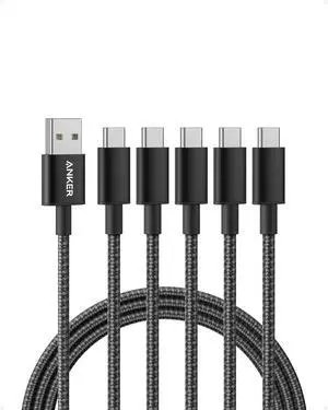 Anker USB A to USB C Cable, USB to USB C Cable (5-Pack, 6 ft, Black) Anker USB A to USB C Cable, USB to USB C Cable (5-Pack, 6 ft, Black)