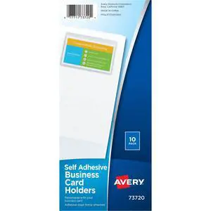 Avery Clear Self-Adhesive Business Card Holders, Top Load, Holds 3.5" x 2" Cards, Pack of 10 (73720) Avery Clear Self-Adhesive Business Card Holders, Top Load, Holds 3.5" x 2" Cards, Pack of 10 (73720)
