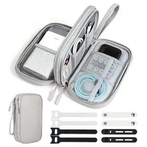 Woyinger Travel Electronics Organizer, Double Layer Cable Bag, Light Gray Woyinger Travel Electronics Organizer, Double Layer Cable Bag, Light Gray