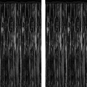 ZATAYE 2 Pack Black Foil Curtain Backdrop Birthday Party Decorations ZATAYE 2 Pack Black Foil Curtain Backdrop Birthday Party Decorations