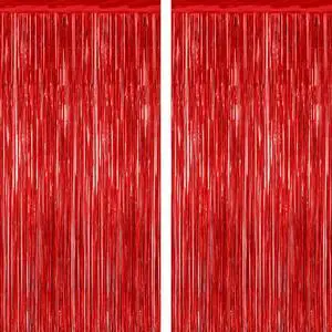 ZATAYE 2 Pack Red Foil Curtain Backdrop Birthday Party Decorations ZATAYE 2 Pack Red Foil Curtain Backdrop Birthday Party Decorations