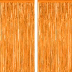 ZATAYE 2 Pack Orange Halloween Foil Curtain Streamer Decorations ZATAYE 2 Pack Orange Halloween Foil Curtain Streamer Decorations