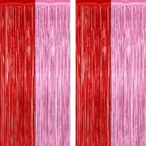 ZATAYE 2 Pack Red Pink Valentines Foil Curtain Streamer Decorations ZATAYE 2 Pack Red Pink Valentines Foil Curtain Streamer Decorations