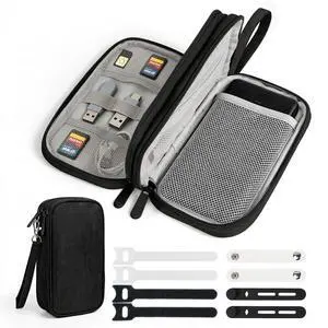 Woyinger Double Layer Cable Organizer Bag Water-Resistant Tech Pouch Black Woyinger Double Layer Cable Organizer Bag Water-Resistant Tech Pouch Black