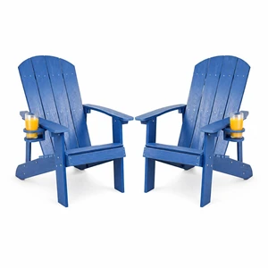 HDPE Adirondack Chairs Set of 2, Outdoor Plastic Adirondack Chair with Cup Holders, All Weather Fire Pit Chair for Deck, Lawn, Backyard & Poolside, Blue HDPE Adirondack Chairs Set of 2, Outdoor Plastic Adirondack Chair with Cup Holders, All Weather Fire Pit Chair for Deck, Lawn, Backyard & Poolside, Blue