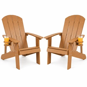 HDPE Adirondack Chairs Set of 2, Outdoor Plastic Adirondack Chair with Cup Holders, All Weather Fire Pit Chair for Deck, Lawn, Backyard & Poolside, Teak HDPE Adirondack Chairs Set of 2, Outdoor Plastic Adirondack Chair with Cup Holders, All Weather Fire Pit Chair for Deck, Lawn, Backyard & Poolside, Teak