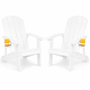HDPE Adirondack Chairs Set of 2, Outdoor Plastic Adirondack Chair with Cup Holders, All Weather Fire Pit Chair for Deck, Lawn, Backyard & Poolside, White HDPE Adirondack Chairs Set of 2, Outdoor Plastic Adirondack Chair with Cup Holders, All Weather Fire Pit Chair for Deck, Lawn, Backyard & Poolside, White