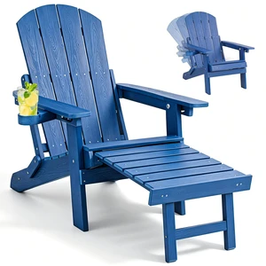 Folding Adjustable Adirondack Chair with Footrest, HDPE Adirondack Chair with Cup Holders & Phone Slot, All-Weather Outdoor Chair with Ottoman for Patio, Porch, Deck, Garden, Blue Folding Adjustable Adirondack Chair with Footrest, HDPE Adirondack Chair with Cup Holders & Phone Slot, All-Weather Outdoor Chair with Ottoman for Patio, Porch, Deck, Garden, Blue