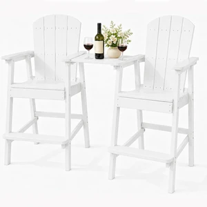 Tall Adirondack Chairs Set of 2, HDPE Bar Height Patio Chairs, HDPE Tall Barstools with Table Trays, Umbrella Hole, Footrest, Wood-like Texture, Weather Resistant for Pool Backyard Balcony, White Tall Adirondack Chairs Set of 2, HDPE Bar Height Patio Chairs, HDPE Tall Barstools with Table Trays, Umbrella Hole, Footrest, Wood-like Texture, Weather Resistant for Pool Backyard Balcony, White