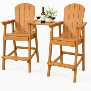 Tall Adirondack Chairs Set of 2, HDPE Bar Height Patio Chairs, Tall Barstools with Table Trays, Umbrella Hole, Footrest, Wood-Grain Texture, Weather Resistant for Pool Backyard Balcony, Teak Tall Adirondack Chairs Set of 2, HDPE Bar Height Patio Chairs, Tall Barstools with Table Trays, Umbrella Hole, Footrest, Wood-Grain Texture, Weather Resistant for Pool Backyard Balcony, Teak