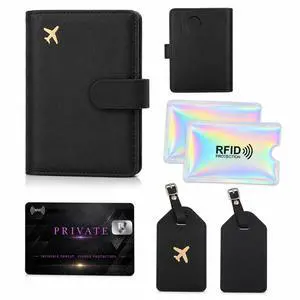 QXWPBV RFID Blocking Passport Holder Set with AirTag Tracker Slot, Travel Wallet and Luggage Tags, 6-Piece, Black QXWPBV RFID Blocking Passport Holder Set with AirTag Tracker Slot, Travel Wallet and Luggage Tags, 6-Piece, Black