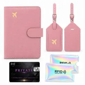 QXWPBV RFID Blocking Passport Holder Travel Wallet Set with Tracker Slot, 6 Piece, Pink QXWPBV RFID Blocking Passport Holder Travel Wallet Set with Tracker Slot, 6 Piece, Pink