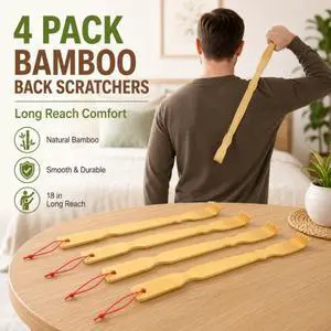 QXWPBV 4-Pack Bamboo Back Scratchers, 18-Inch Long Handle Wooden Back Scratcher for Itch Relief with Hanging Loops for Adults, Men, Women and Seniors QXWPBV 4-Pack Bamboo Back Scratchers, 18-Inch Long Handle Wooden Back Scratcher for Itch Relief with Hanging Loops for Adults, Men, Women and Seniors