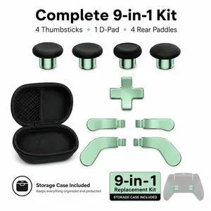 QXWPBV 9-in-1 Replacement Kit for Xbox Elite Series 2 and Series 2 Core Model 1797 Controllers, Thumbsticks, D-Pad, Back Paddles and Storage Case, Green QXWPBV 9-in-1 Replacement Kit for Xbox Elite Series 2 and Series 2 Core Model 1797 Controllers, Thumbsticks, D-Pad, Back Paddles and Storage Case, Green
