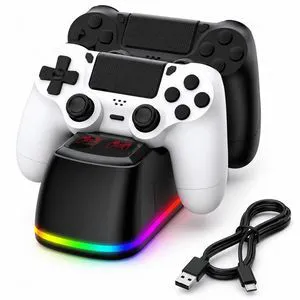 QXWPBV Charging Dock for PlayStation 4 Controllers, USB Powered Dual Controller Charger with LED Indicator, Black QXWPBV Charging Dock for PlayStation 4 Controllers, USB Powered Dual Controller Charger with LED Indicator, Black
