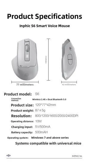 S6 Voice Mouse Wireless Bluetooth Charging Mute Intelligent Voice Control Typing AI Office Home S6 Voice Mouse Wireless Bluetooth Charging Mute Intelligent Voice Control Typing AI Office Home