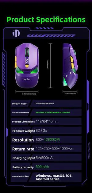 Yuan Chuangxing Tunnel Wireless Mouse Bluetooth Wired Three-Model E-Sports Games Rechargeable YC-XS Yuan Chuangxing Tunnel Wireless Mouse Bluetooth Wired Three-Model E-Sports Games Rechargeable YC-XS