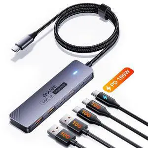 USB-C Hub, 2 USB-C and 2 USB-A 10Gbps, 100W PD, 1m Cable for SSDs USB-C Hub, 2 USB-C and 2 USB-A 10Gbps, 100W PD, 1m Cable for SSDs