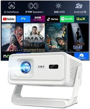 Projector with WiFi and Bluetooth Supports 4K 1080P Portable Smart Projector, XGODY Gimbal A1 Auto Focus, 6D Auto Keystone Correction, 180° Rotation, Android 14 Home Theater Movie Projector Projector with WiFi and Bluetooth Supports 4K 1080P Portable Smart Projector, XGODY Gimbal A1 Auto Focus, 6D Auto Keystone Correction, 180° Rotation, Android 14 Home Theater Movie Projector