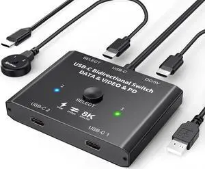 USB C Switch,Bi-Directional USB C Switcher 2 Computers,USB C Switch 2 in 1 Out,USB Type C KVM Switch 8K@30Hz 4K@120Hz Video/10Gbps Data Transfer/PD100W Charging,No Compatible with Docking Station USB C Switch,Bi-Directional USB C Switcher 2 Computers,USB C Switch 2 in 1 Out,USB Type C KVM Switch 8K@30Hz 4K@120Hz Video/10Gbps Data Transfer/PD100W Charging,No Compatible with Docking Station