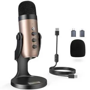 USB Microphone,Condenser Computer PC Mic,Plug&Play Gaming Microphones for PS 4&5.Headphone Output&Volume Control,Mic Gain Control,Mute Button for Vocal,YouTube Podcast on Mac&Windows(Gold) USB Microphone,Condenser Computer PC Mic,Plug&Play Gaming Microphones for PS 4&5.Headphone Output&Volume Control,Mic Gain Control,Mute Button for Vocal,YouTube Podcast on Mac&Windows(Gold)