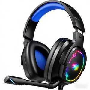 Gaming Headset with Microphone, 7.1 Surround Sound and Noise Canceling Over Ear Headphones for PC/PS4/PS5/Xbox Series/Switch, RGB Light and Soft Imitation Protein Earmuffs (Blue) Gaming Headset with Microphone, 7.1 Surround Sound and Noise Canceling Over Ear Headphones for PC/PS4/PS5/Xbox Series/Switch, RGB Light and Soft Imitation Protein Earmuffs (Blue)