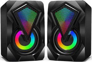 Computer Speakers X2 Wired PC Speaker 2.0 USB Gaming Powered Stereo Mini Multimedia Volume Control with RGB Lights 3.5mm Aux Input for Phone Tablets Desktop Laptop Computer Speakers X2 Wired PC Speaker 2.0 USB Gaming Powered Stereo Mini Multimedia Volume Control with RGB Lights 3.5mm Aux Input for Phone Tablets Desktop Laptop