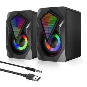 Computer Speakers for Desktop, USB-Powered 2.0 Stereo PC Speakers with Volume Control & RGB LED Lights, 3.5mm Aux Input Mini Speakers for Laptop Monitor Computer Speakers for Desktop, USB-Powered 2.0 Stereo PC Speakers with Volume Control & RGB LED Lights, 3.5mm Aux Input Mini Speakers for Laptop Monitor