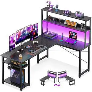 53" L Shaped Gaming Desk with Hutch & Headphone Hook, Corner Computer Table with Storage Shelves for Home Office, Black 53" L Shaped Gaming Desk with Hutch & Headphone Hook, Corner Computer Table with Storage Shelves for Home Office, Black