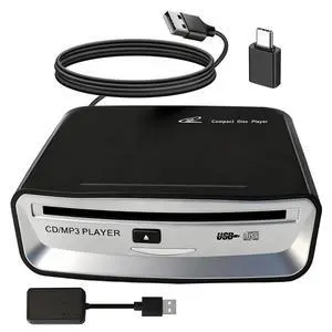 Portable CD Player for Car, External USB Compact Disc Drive for Vehicles Without Built-in Audio, Advanced Anti-Skip & Resume Playback, Dual Connection for Road Trips, Black Portable CD Player for Car, External USB Compact Disc Drive for Vehicles Without Built-in Audio, Advanced Anti-Skip & Resume Playback, Dual Connection for Road Trips, Black