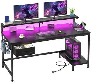 39.3" Gaming Desk with Power Outlet and LED Lights,Computer Desk with Adjutable Monitor Stand and Drawer,Office Desk with CPU Stand for Home Work,Study and Gaming, Small Spaces,Black 39.3" Gaming Desk with Power Outlet and LED Lights,Computer Desk with Adjutable Monitor Stand and Drawer,Office Desk with CPU Stand for Home Work,Study and Gaming, Small Spaces,Black