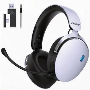 2.4GHz Wireless Gaming Headsets for PS5, PS4, PC, Switch, Tri-Mode Gaming Headphones with Noise Canceling Mic, Stereo Sound, 40+Hr Battery, 50mm Drivers - White 2.4GHz Wireless Gaming Headsets for PS5, PS4, PC, Switch, Tri-Mode Gaming Headphones with Noise Canceling Mic, Stereo Sound, 40+Hr Battery, 50mm Drivers - White