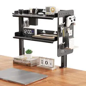 2-Tier Metal Clamp On Desk Shelf, Adjustable 16 inch Desk Storage Shelves with Pegboard and Pencil Holder,Above or Under Heavy Duty Desktop Organizer with Headphone Holder for Desk Accessories (Black) 2-Tier Metal Clamp On Desk Shelf, Adjustable 16 inch Desk Storage Shelves with Pegboard and Pencil Holder,Above or Under Heavy Duty Desktop Organizer with Headphone Holder for Desk Accessories (Black)